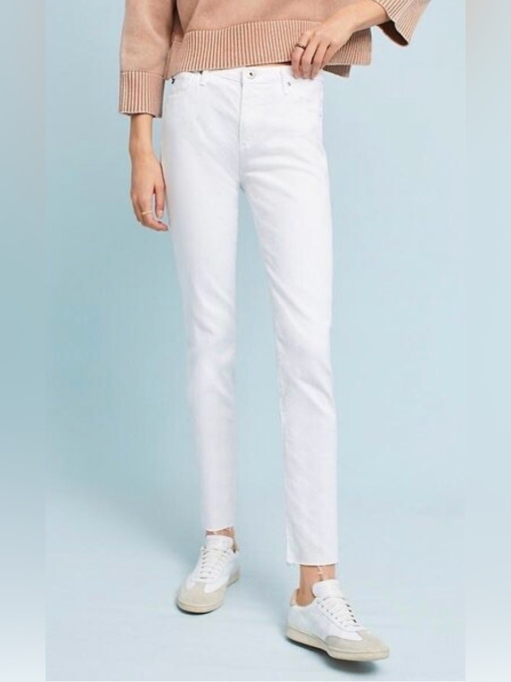 AG Adriano Goldschmied Stevie Ankle Slim Straight White Jeans 32| AS IS Stain